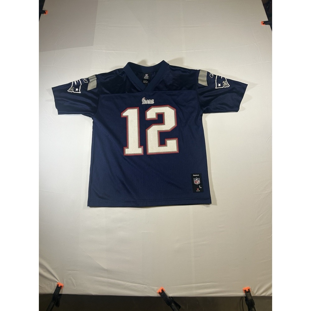 Reebok NFL New England Patriots Tom Brady #12 Youth L (14-16) Navy Blue Jersey